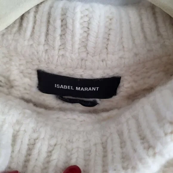 Isabel Marant Milane Cropped Cable Knit Merino Wool Sweater Ivory Sz 34 …